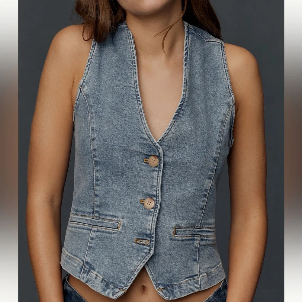 Anthropologie The Jolene Regenerative Cotton Denim Vest by Pilcro SIZE XS NEW - Picture 4 of 7